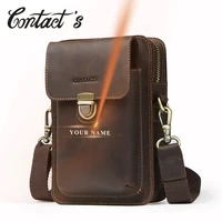 contacts 2021 genuine leather vintage men shoulder bag travel waist belt packs with card holder waist bag for cellphone pouch