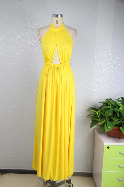 2015 new fashion yellow cotton maxi dress backless summer women beach 4519 | Женская одежда