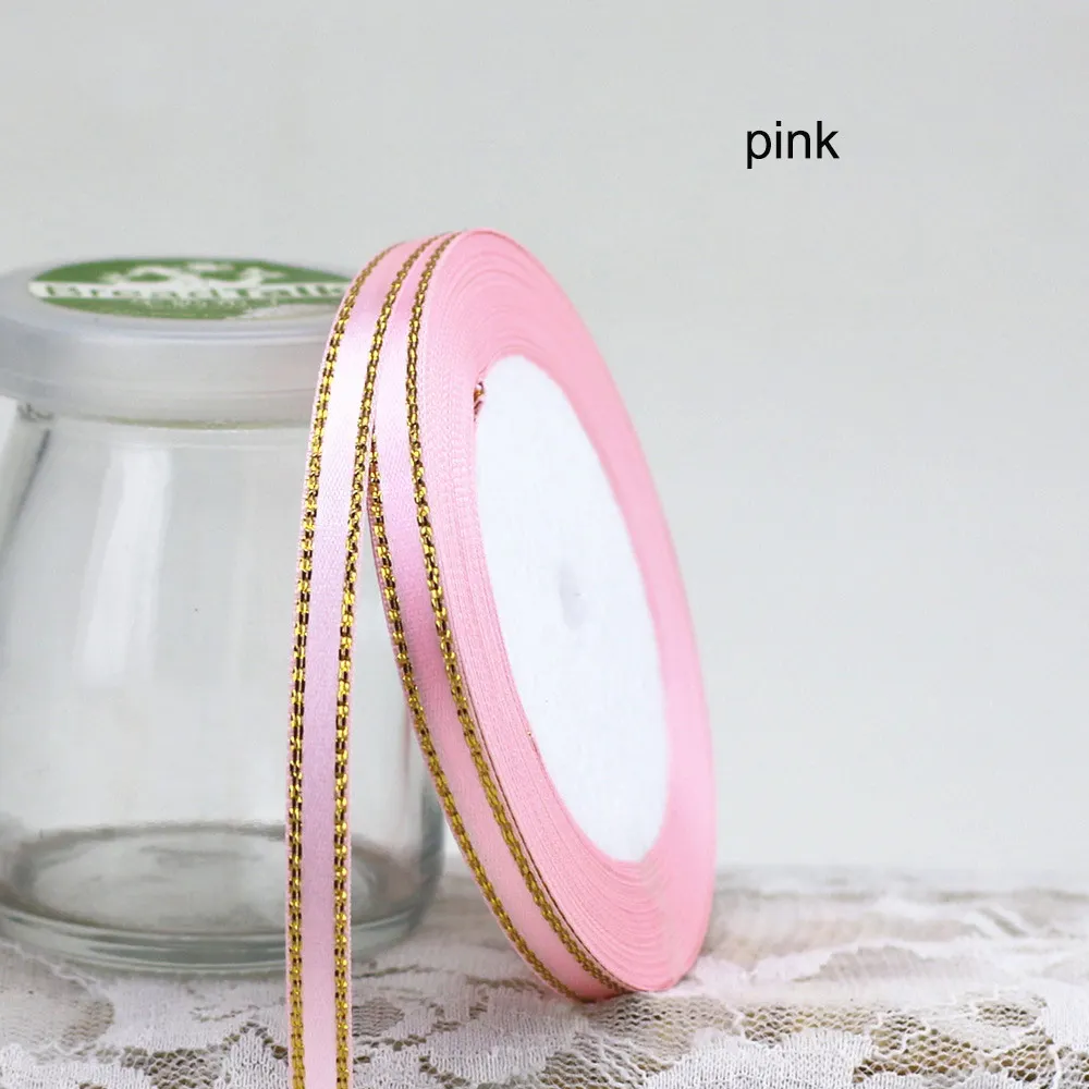 pink 25 ярдов атласная лента 6 мм Золотая корсажная лента для кромки ленты DIY для упаковки подарков Свадебные украшения принадлежности для скрапбукинга - Цвет: pink