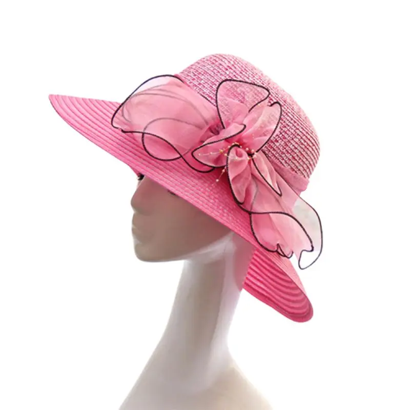 Rose Red Женская Соломенная дискета из искусственного ротанга с бантом, солнцезащитный козырек, шляпа с большими широкими полями, складная, с защитой от ультрафиолета, регулируемая пляжная кепка - Цвет: Rose Red