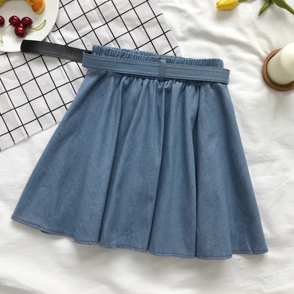 Женская джинсовая юбка с высокой талией FTGSDLONG синяя на пуговицах Повседневная