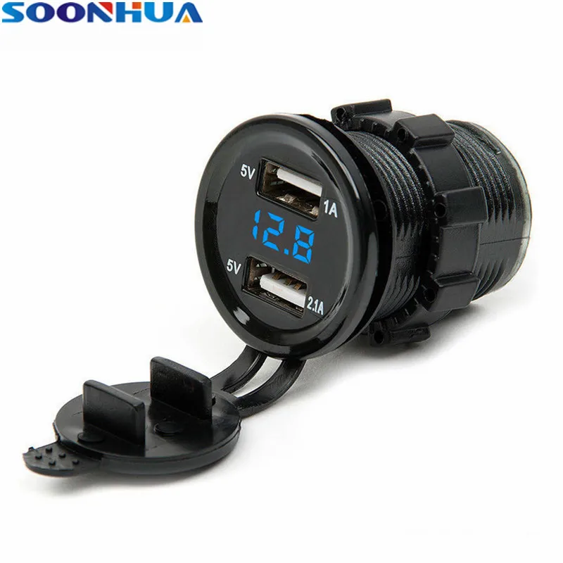 SOONHUA 2 USB выход Автомобильное зарядное устройство Прикуриватель разъем светодиодный вольтметр Водонепроницаемый мобильный телефон смарт Зарядка адаптер