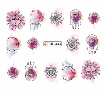 Наклейка на воду для слайдер украшения ногтей акварель Ловец снов Сова Луна Солнце Мандала миф Дизайн лак