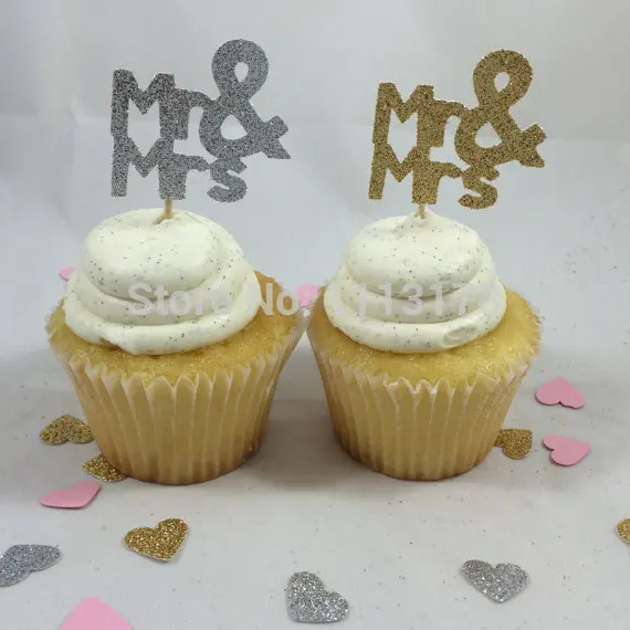 

Glitter Mr Mrs Cupcake Toppers .wedding party bridal shower Cupcake topper Decor. Birthday wedding party cake topper decorations