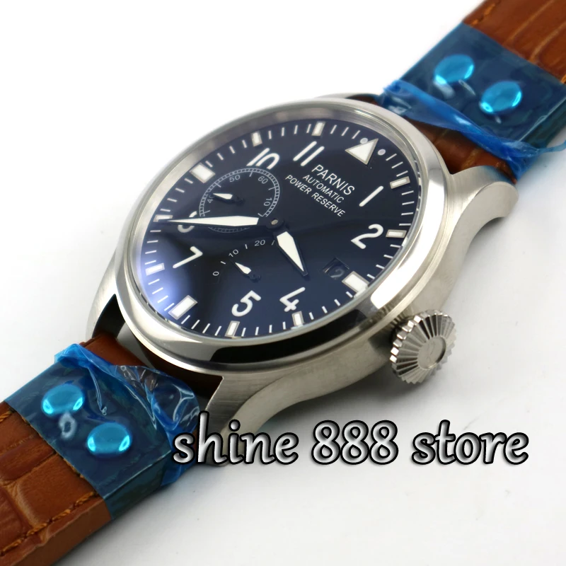 47 мм часы Parnis большой черный циферблат запас мощности хронометр ST 2530