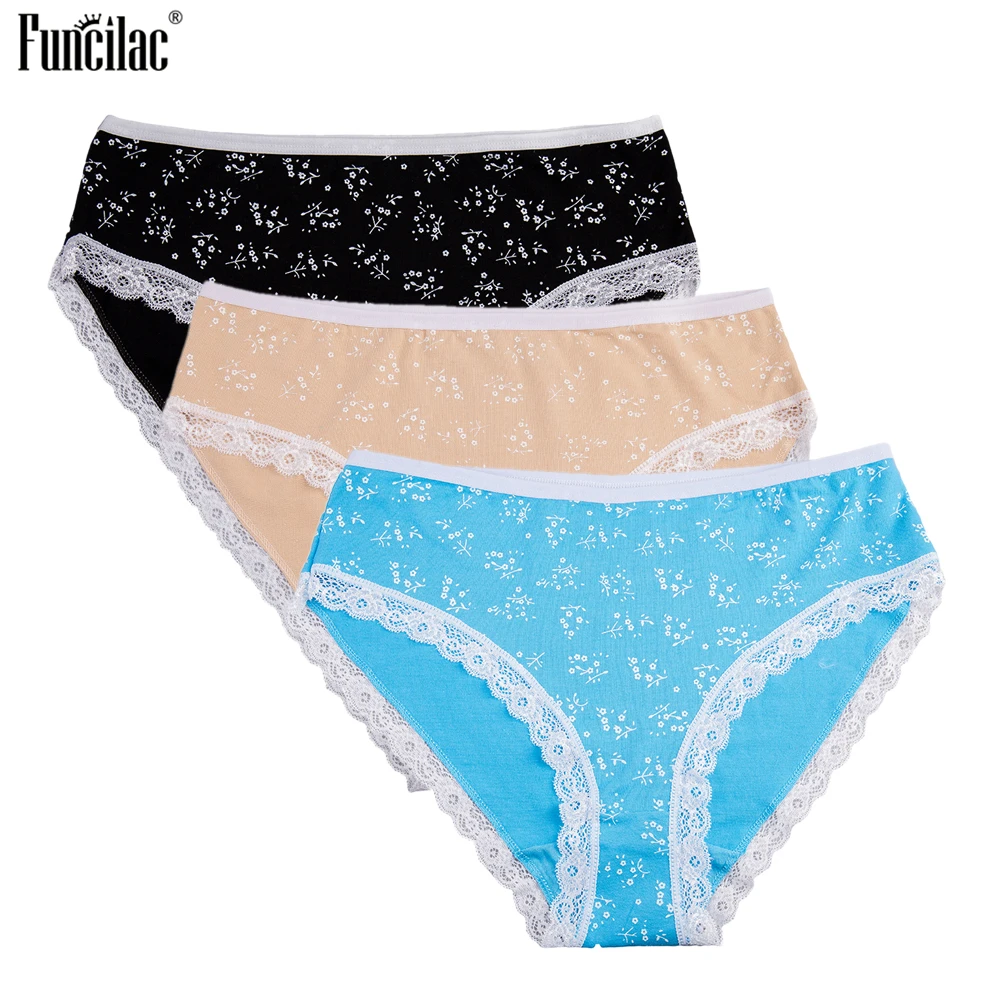 FUNCILAC нижнее белье из хлопка женские кружевные сексуальные трусы с флоральным