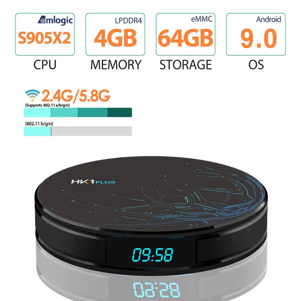 ТВ приставка HK1 PLUS Smart Android 9 0 4 ГБ 64 Amlogic S905X2 LPDDR4 4K HD 2 4G/5 ГГц Wi Fi 100 м Гб 32 медиаплеер BT