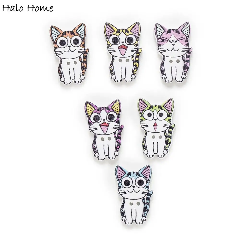 Cat 25x16mm 50 шт., серия Expression Cat, 2 отверстия для шитья, деревянные пуговицы, скрапбукинг, домашний декор, ручная работа, Подарочный стиль на выбор - Цвет: Cat 25x16mm