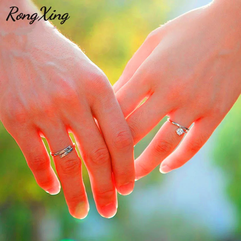 RongXing шикарные круглые кольца с цирконием для пар женщин белые золотые
