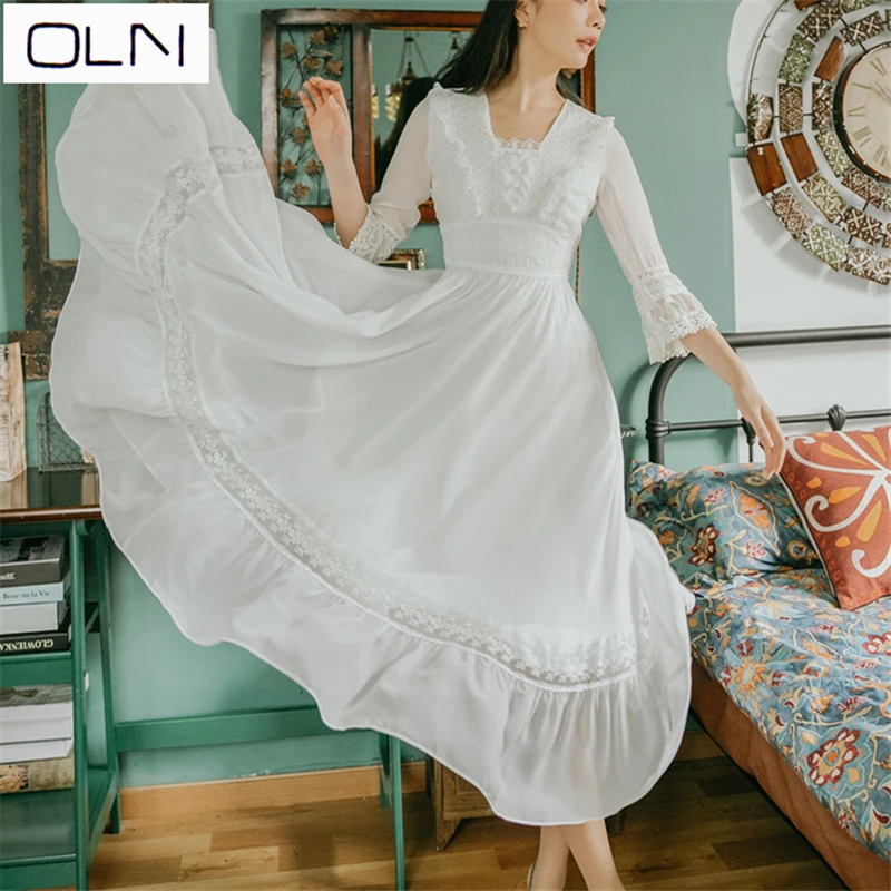 Платье Vestidos корейское летнее Новое поступление кружевное шифоновое Ретро