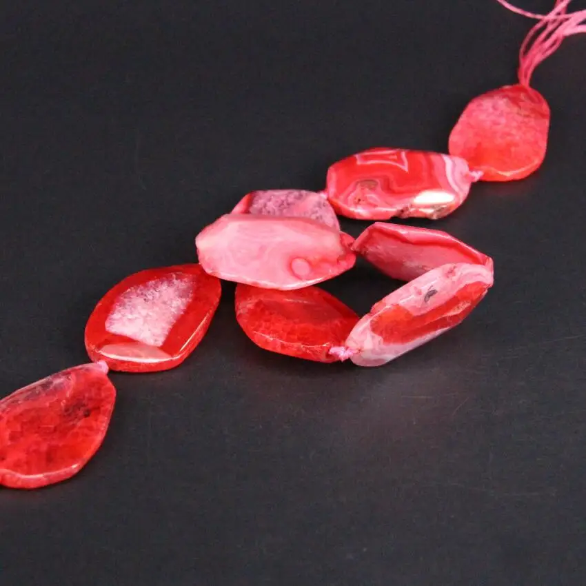 Approx9PCS/strand Pink Red Dragon Veins Agates Druzy Faceted Slab Nugget Beads,Natural Drusy Gems Stone Slice Pendants Jewelry