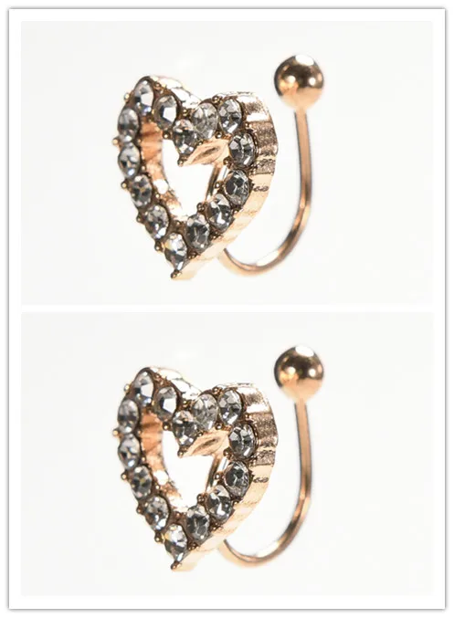 heart 1pair Сладкий кристаллическая звезда клип серьги Морская звезда ухо манжеты шикарные клипсы сердца - Окраска металла: heart 1pair