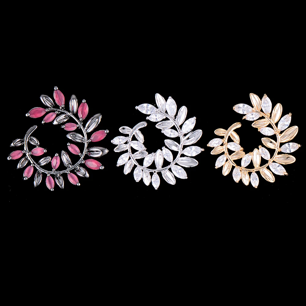 missvikki Bohemia Bridal Wedding Jewelry Handmade Cubic Zirconia Leaves Stud Earrings for Women Accessories Top Quality | Украшения и