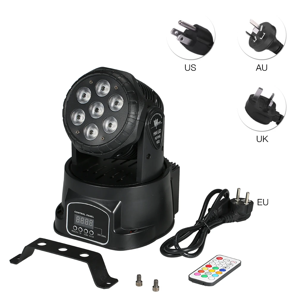 

AC100-240V 105W 7LED RGBW Stage Light Lighting Fixture Remote Control DMX512 9/14 Channels LED Moving Head Light Disco Light