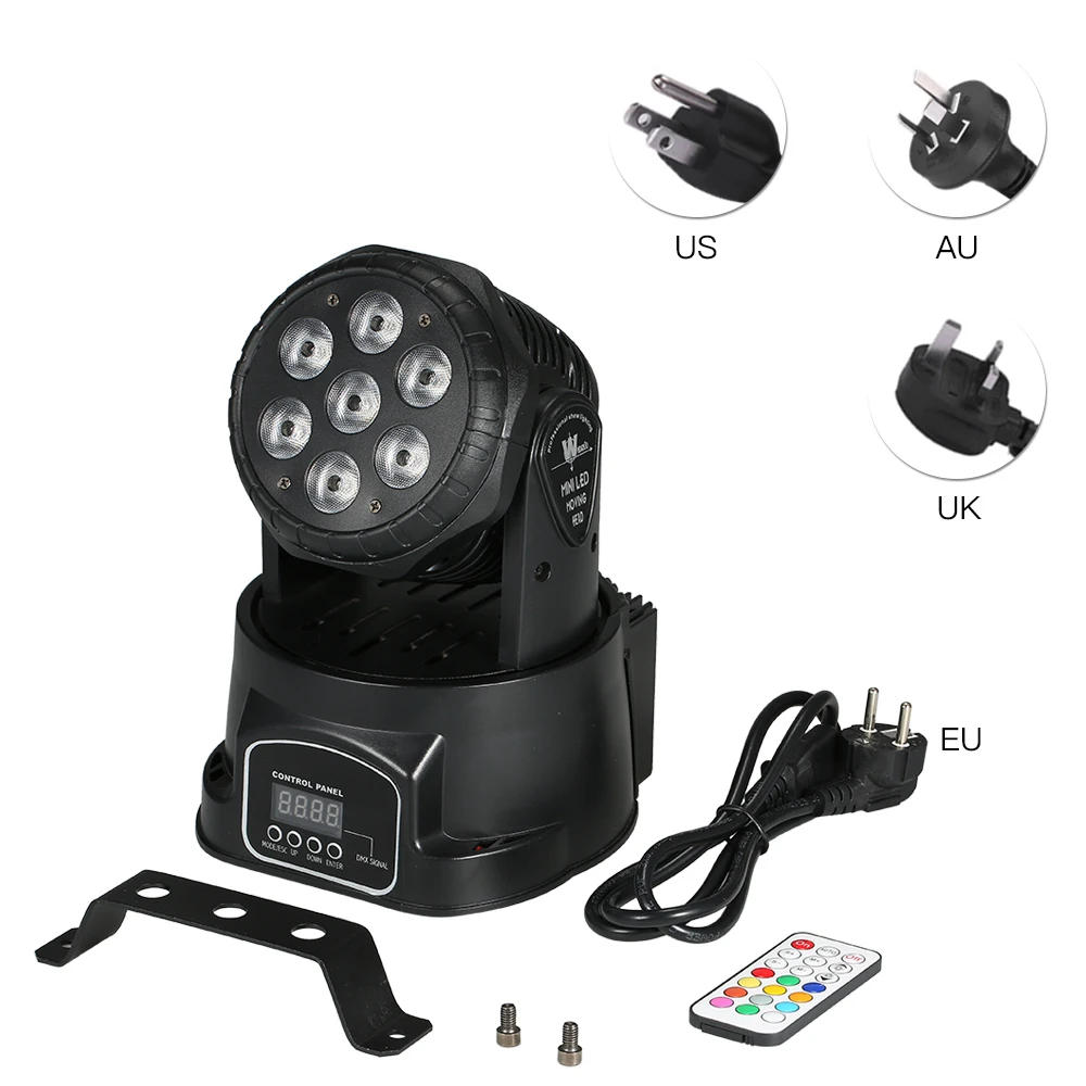 

AC100-240V 105 Вт 7LED RGBW осветительный прибор для сцены с дистанционным управлением DMX512 9/14 каналов Светодиодный движущийся головной свет
