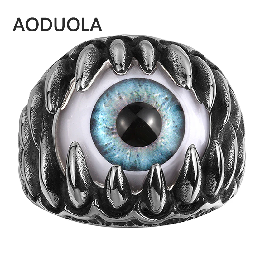 Кольцо из нержавеющей стали в стиле панк с синими глазами винтажное байкерское