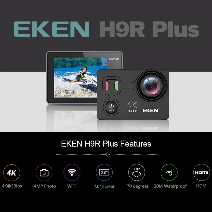 EKEN H9R Plus Экшн камера Ultra HD 4K Ambarella A12 4 k/30fps 1080 p/60fps Водонепроницаемая wifi Спортивная
