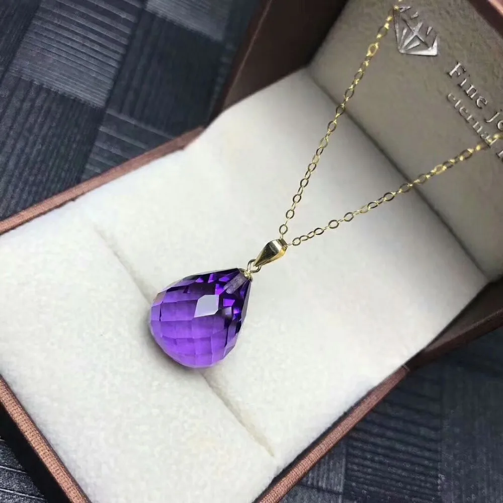 Shilovem 18k Желтые пьезоэлектрические Аметистовые Подвески Изящные ювелирные