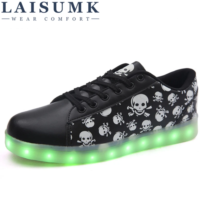 

2021 LAISUMK New Fashion Skull Luminous Shoes Lover LED Shoes Free Shipping