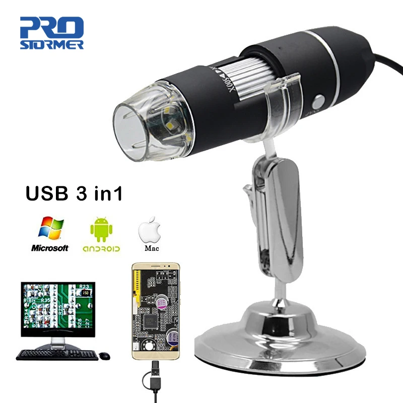 Prostormer USB электронный микроскоп Mac/Window 7 8 10/Android/typec микроскопия эндоскоп led камера