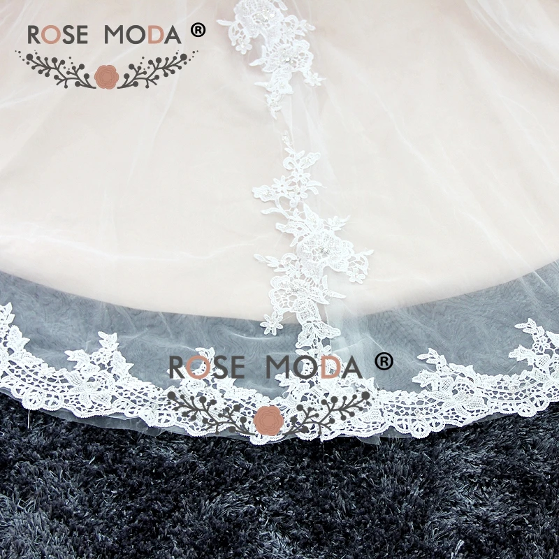 

Rose Moda Strapless White over Blush Fitted Lace A Line Wedding Dress Lace Up Back