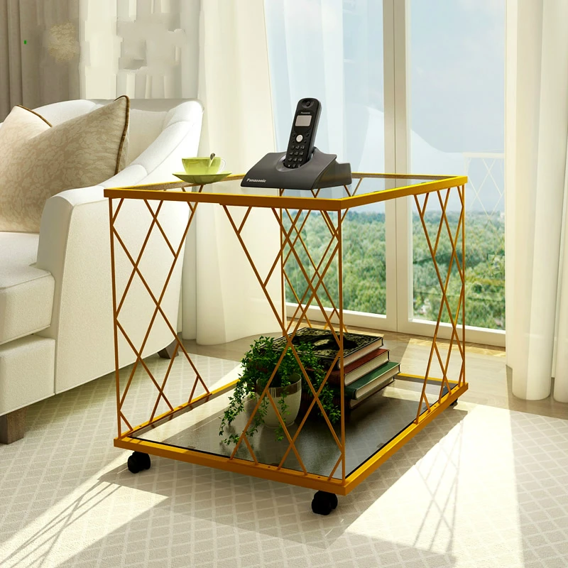 Стеклянный и металлический современный диван Маленький журнальный столик