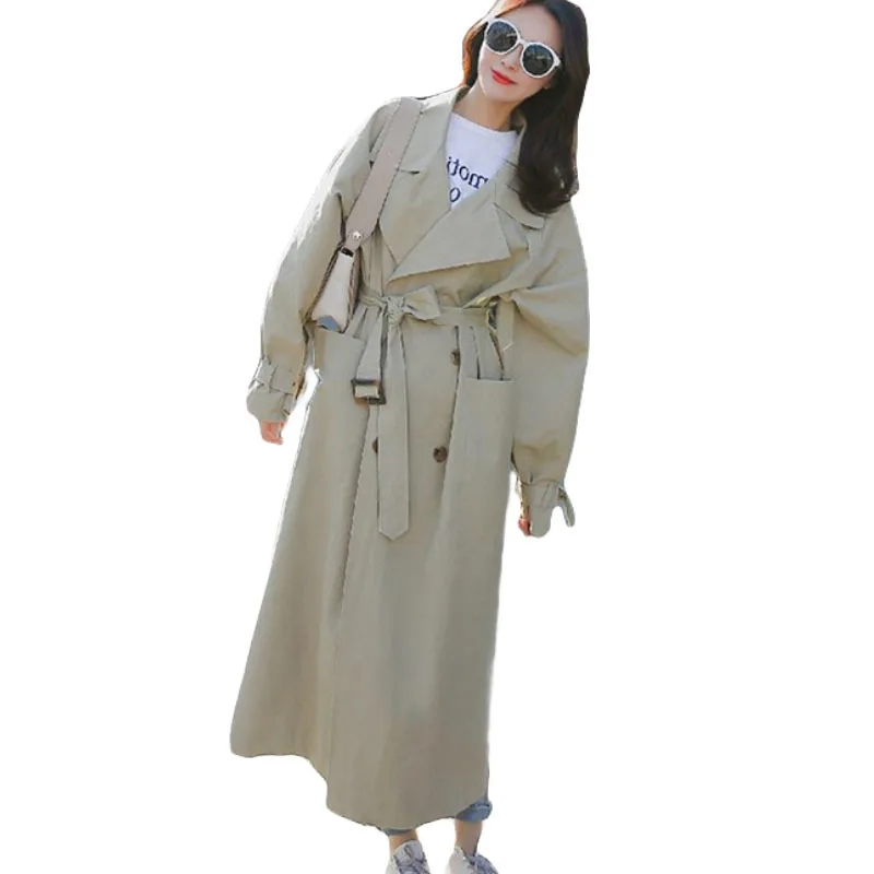 

2018 spring women X-long trench coat lapel Lace-up trench coat for women Fashion casual windbreaker Outer casaco feminino YZ813