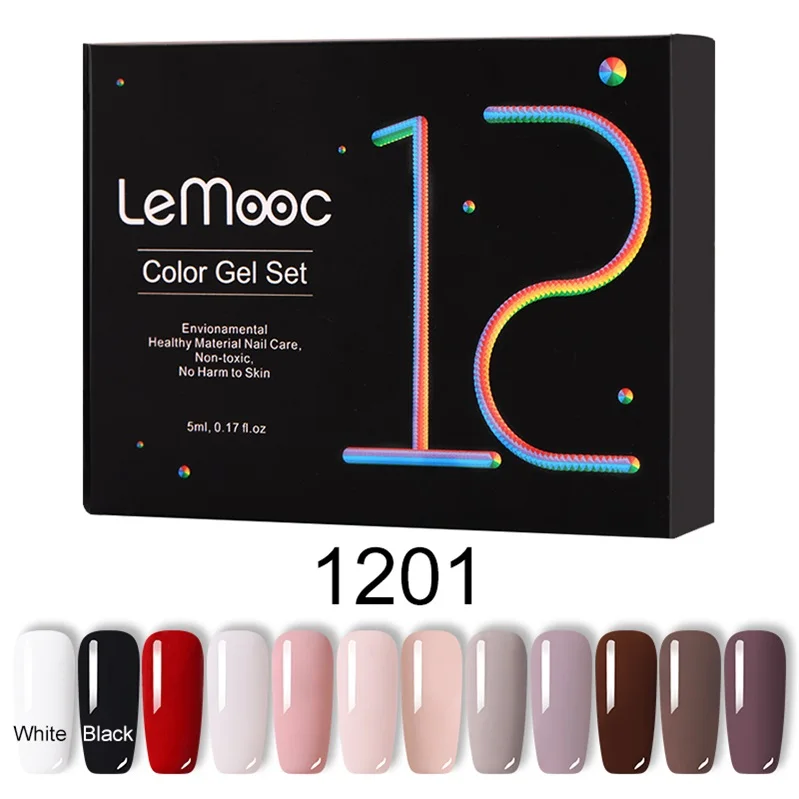 LM-1201 LEMOOC 5 мл 12 шт/партия Чистый Розовый Красный Цветной Гель-лак Фиолетовый Блеск Блестки замочить от ногтей УФ Гель-лак для маникюра дизайн - Цвет: LM-1201