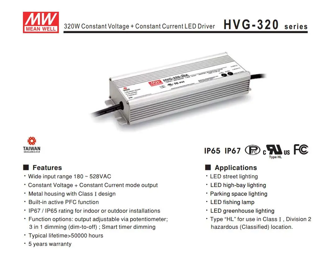 Бренд MEAN WELL представляет HVG-320-36A е-байка 36В 8.9A meanwell HVG-320 320 4 Вт одиночный выход