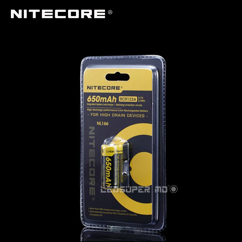 Оригинальный перезаряжаемый литий ионный аккумулятор Nitecore NL166 RCR123A 650 мАч 3 7 в Втч