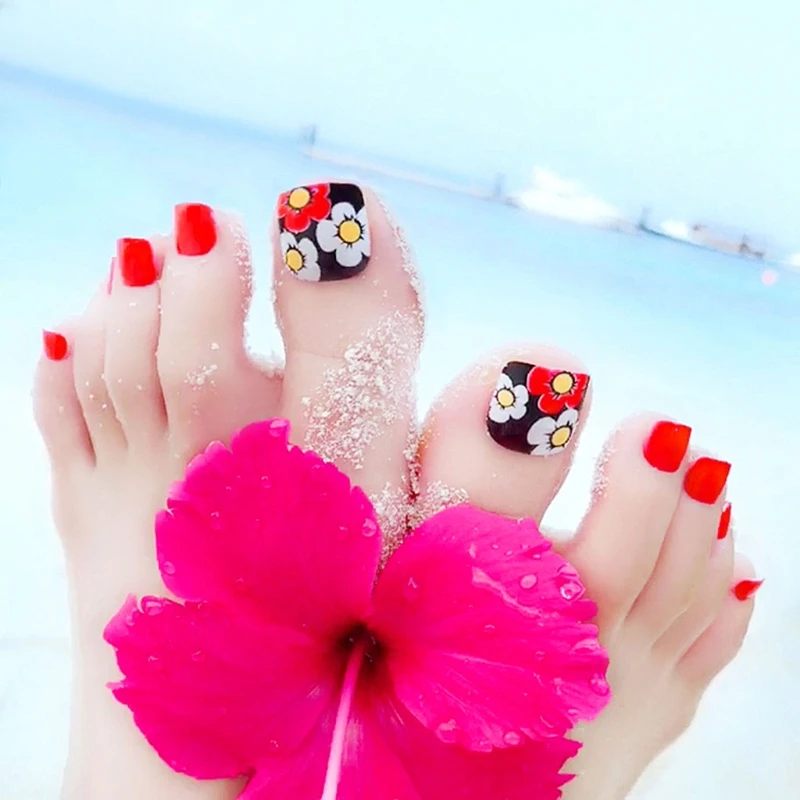 Цветочный сексуальный черный и белый красный стикер для ногтей 24 шт. накладные