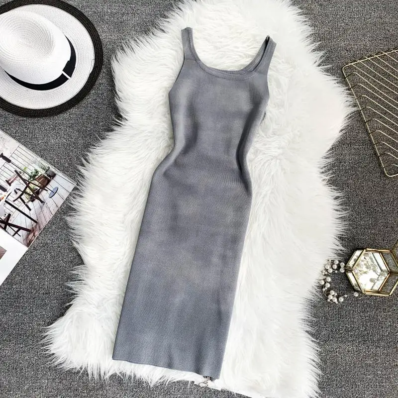 Женский вязаный сарафан ALPHALMODA без рукавов с круглым вырезом на молнии сбоку