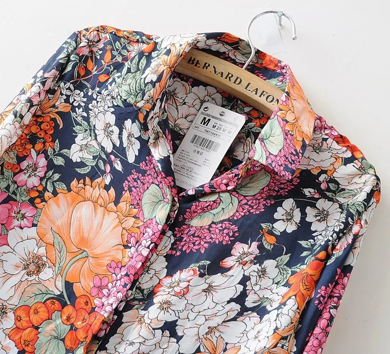 Новый 2016 Весна Лето Урожай Цветочные Печати Рубашка Женщины С Длинным Рукавом