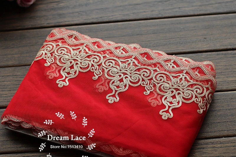 2 ярдов/партия 17 см в ширину вышитый тюль сетка с кружевной отделкой ~ синяя красно