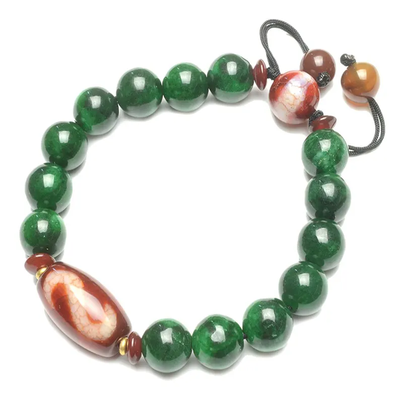 

Top Selling Elastic Agate Crystal White Pink Green Color Dzi Beads Amulet with Spacers High Quality Tibetan Dzi Beads Bracelet