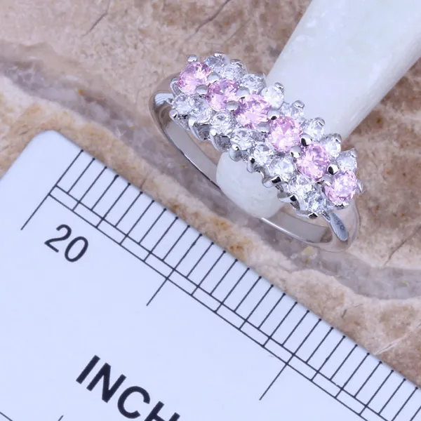 Роскошный розовый белый фианит Посеребренные Ювелирные наборы серьги кулон