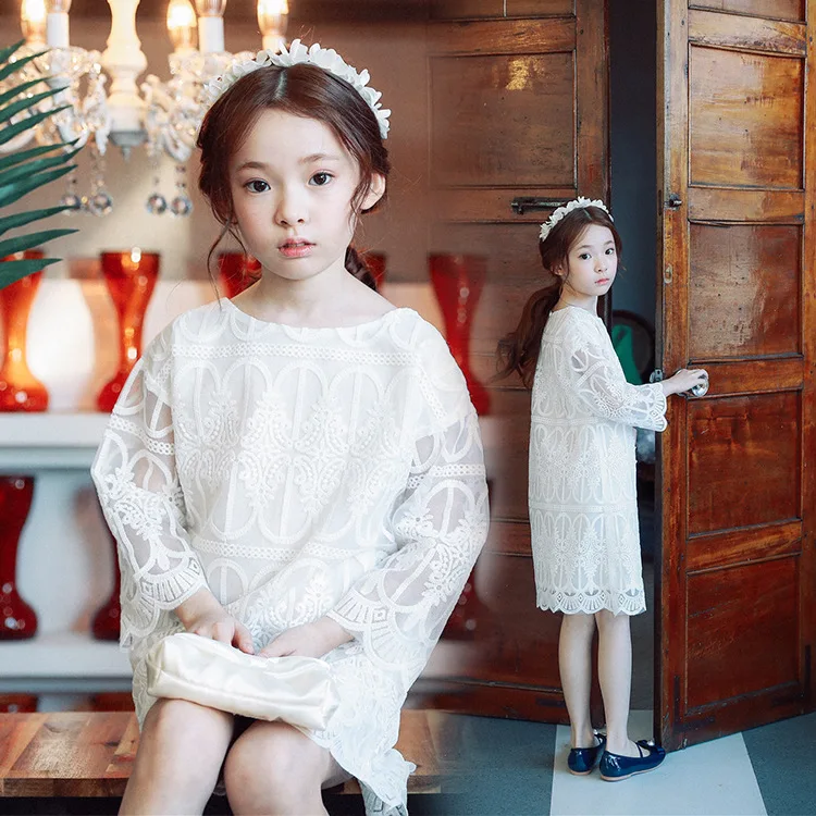 Новинка 2018 Осеннее кружевное платье для маленьких девочек детское белое