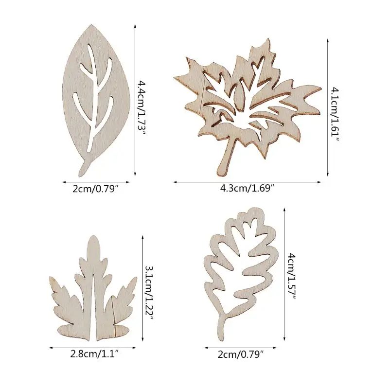 50pcs Laser Cut Wood Embellishment Wooden Leaves Shape Craft Wedding Decor 19QB|Поделки из дерева| |