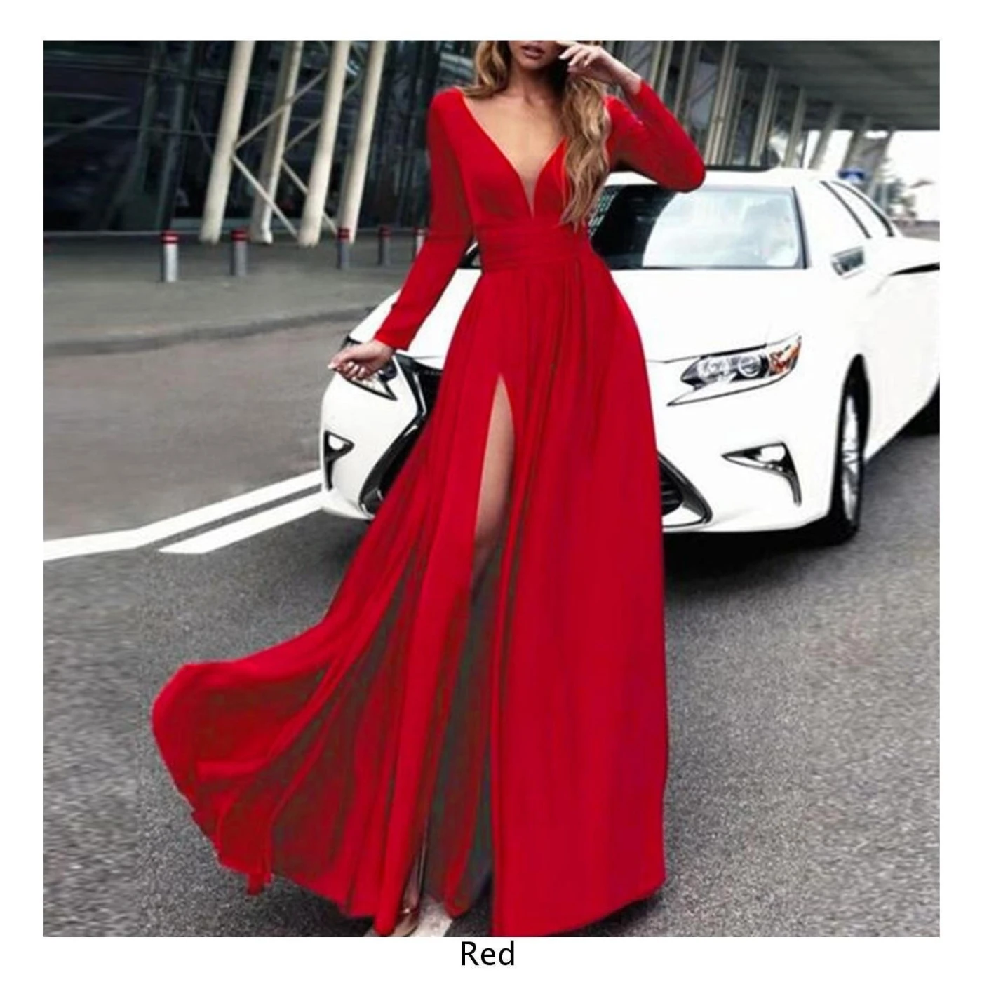 Женское платье с глубоким вырезом женское однотонное v образным и длинным