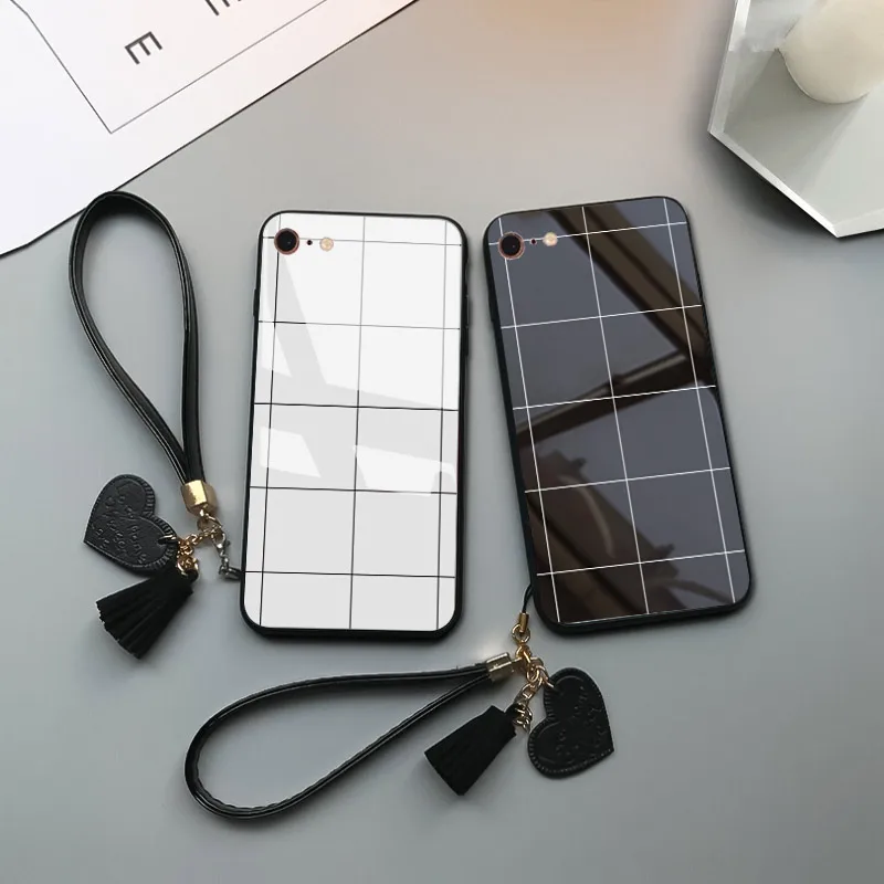 Чехол для Телефона iPhone 5 5S SE 6 6s 7 8 Plus 11 Pro X XR XS Max Grid Heart Love с узором из закаленного