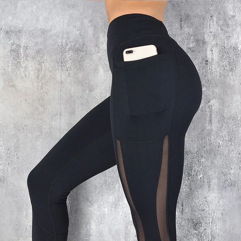 

Women Yoga Pants Mesh Patchwork Breathable Slim Fit High Waist Pants for Fitness Sports MC889