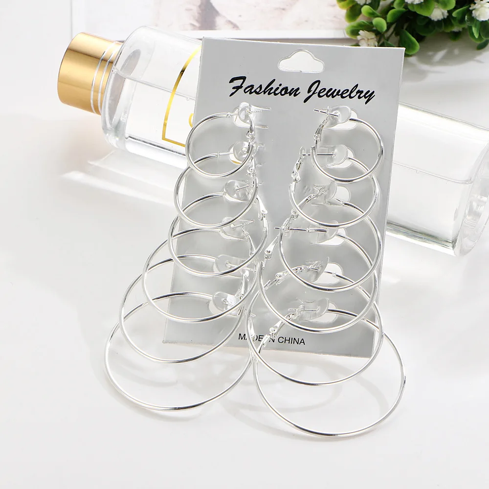 

Hot Sale Big Circle Stainless Steel Woman Hoop Earrings Set For Women Nickel Free Party Brincos Aros 6 Pairs/lot