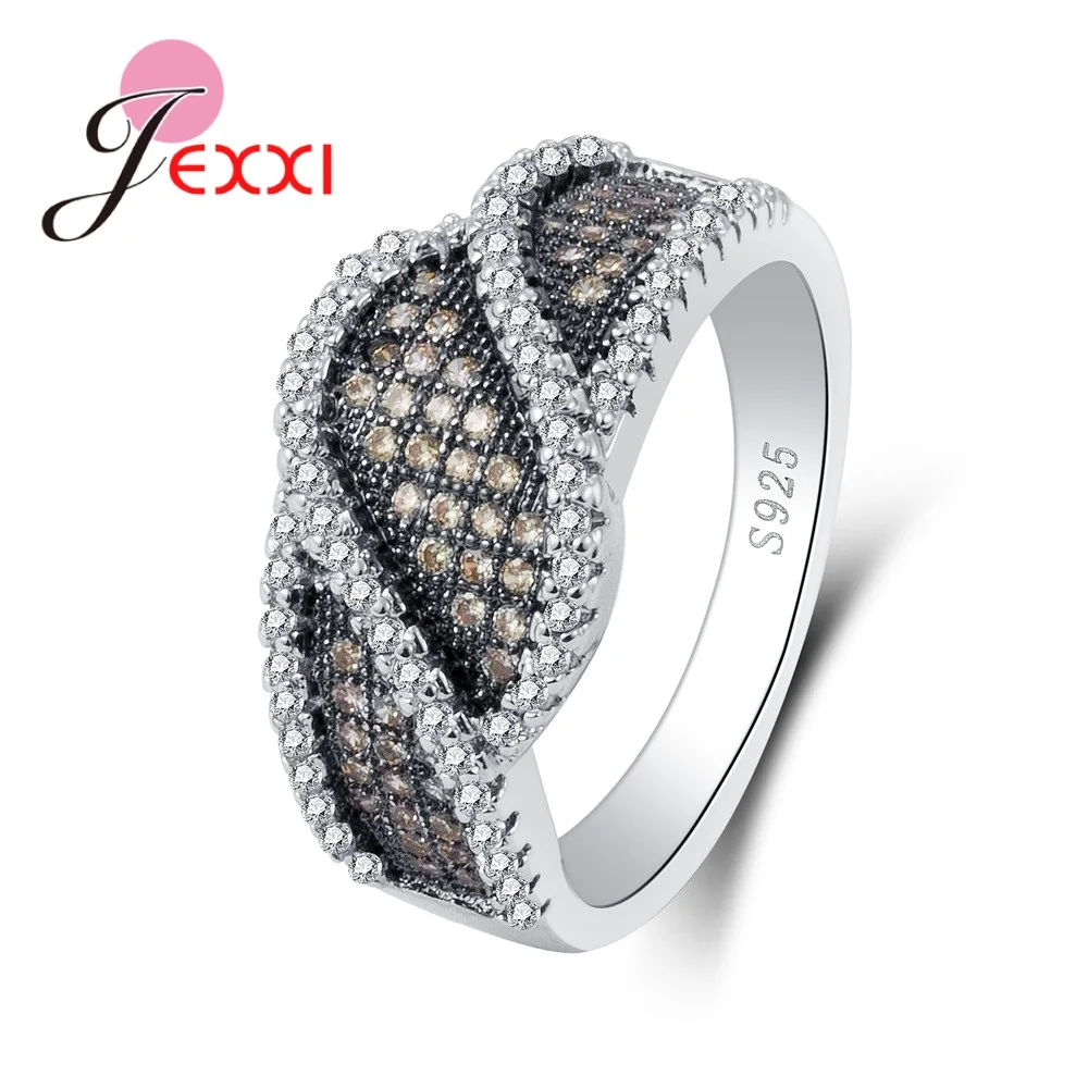 

New Fashion Women Female Party Jewelry 925 Sterling Silver Needle Geometric Ring With Full AAA Cubic Zirconia