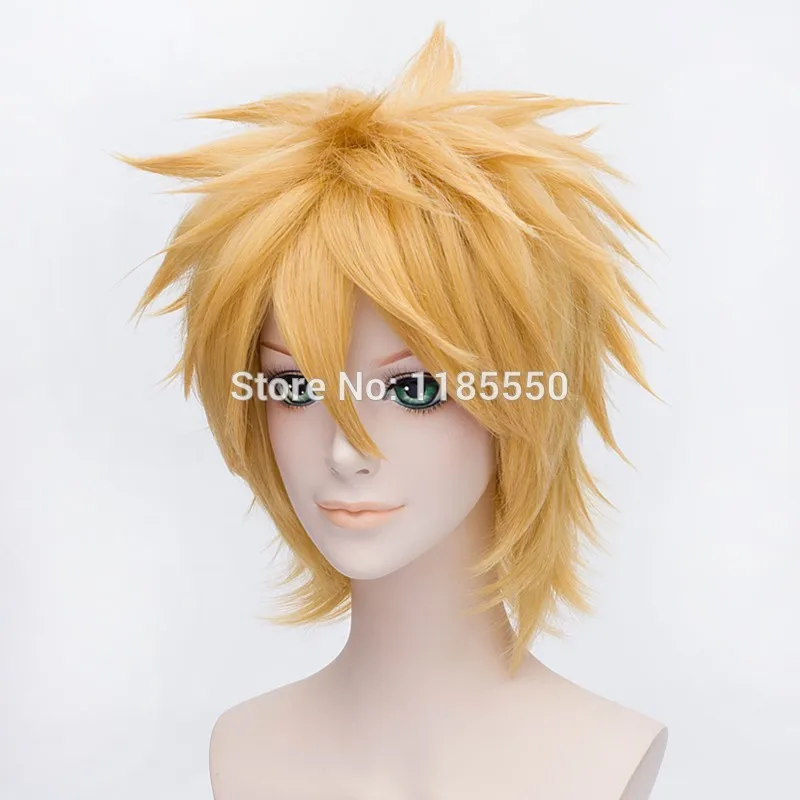 Hot Sell!!! Hot!! Naruto Uzumaki Cosplay Wig Cheap Golden Short Anime Hair Synthetic Wigs Heat Resistence+A wig cap |