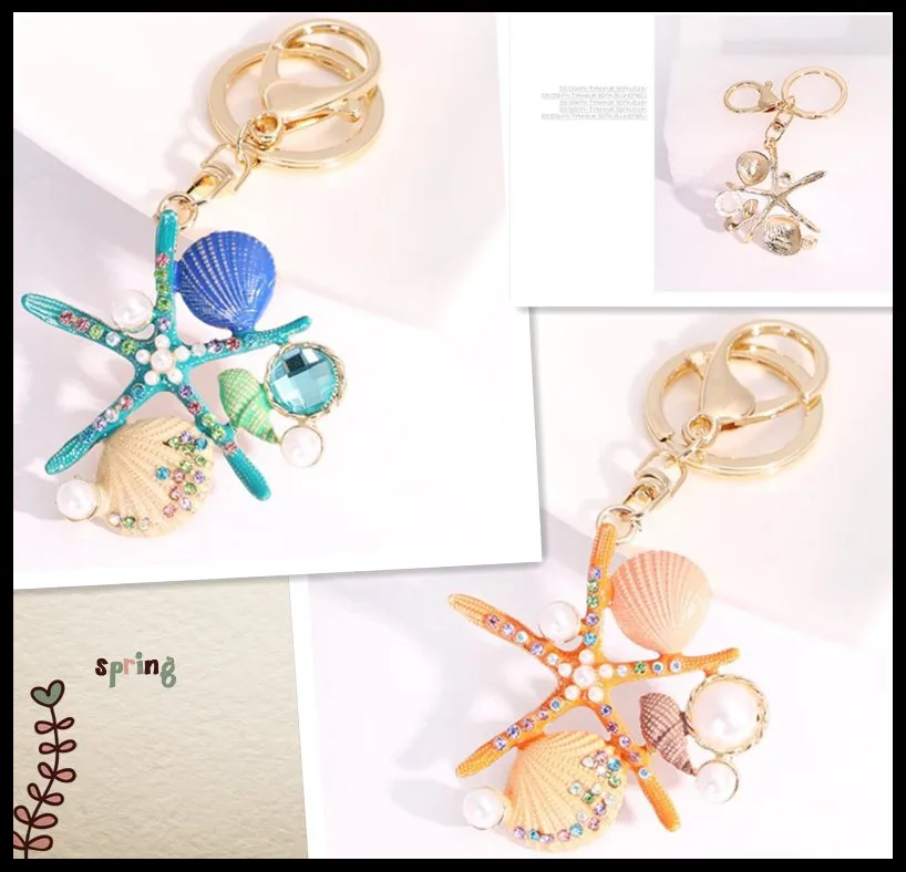 

Fashion Creative Starfish KeyChain Girls Bag Ornaments Car Exquisite Gift Birthday Gift Party Favors