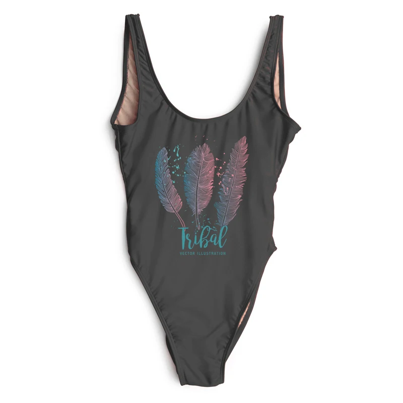 Цельный купальник с высоким вырезом и принтом перьев женский maillot de bain femme 2019 плюс