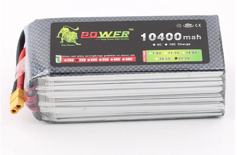 Оригинальный сверхмощный Lipo аккумулятор Lion Power 6S 22 2 в 10400 мАч 25C RC Heilecopter