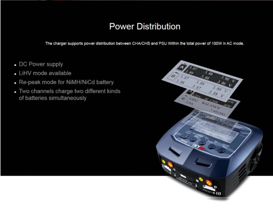 

D100 V2 Twin-Channel Charger AC/DC LiPo 1-6s 2x100W with Bluetooth intelligent Balance Charger for Lipo Li-ion Battery