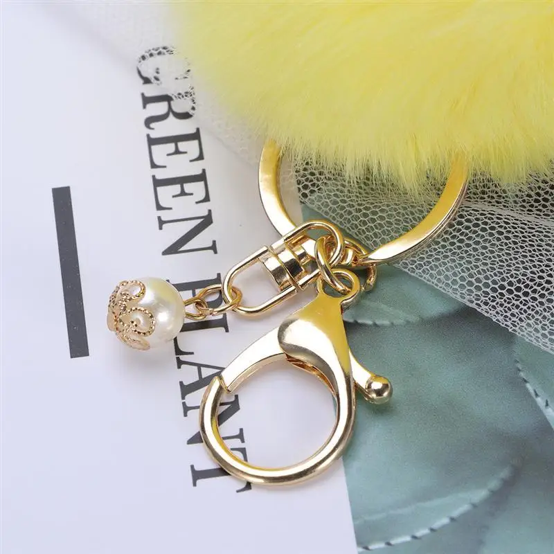 Solid Color Fluffy Ball Pom Key Ring Charms Pendant for Handbag Keychain Car (Yellow) | Автомобили и мотоциклы