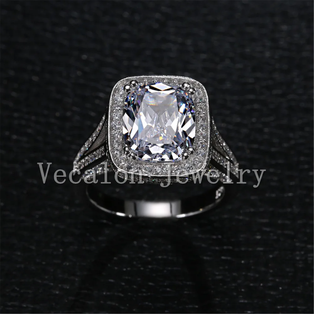 Vecalon Cushion cut 10ct 5A Циркон 192 шт Cz камень 14KT белое золото заполненное обручальное